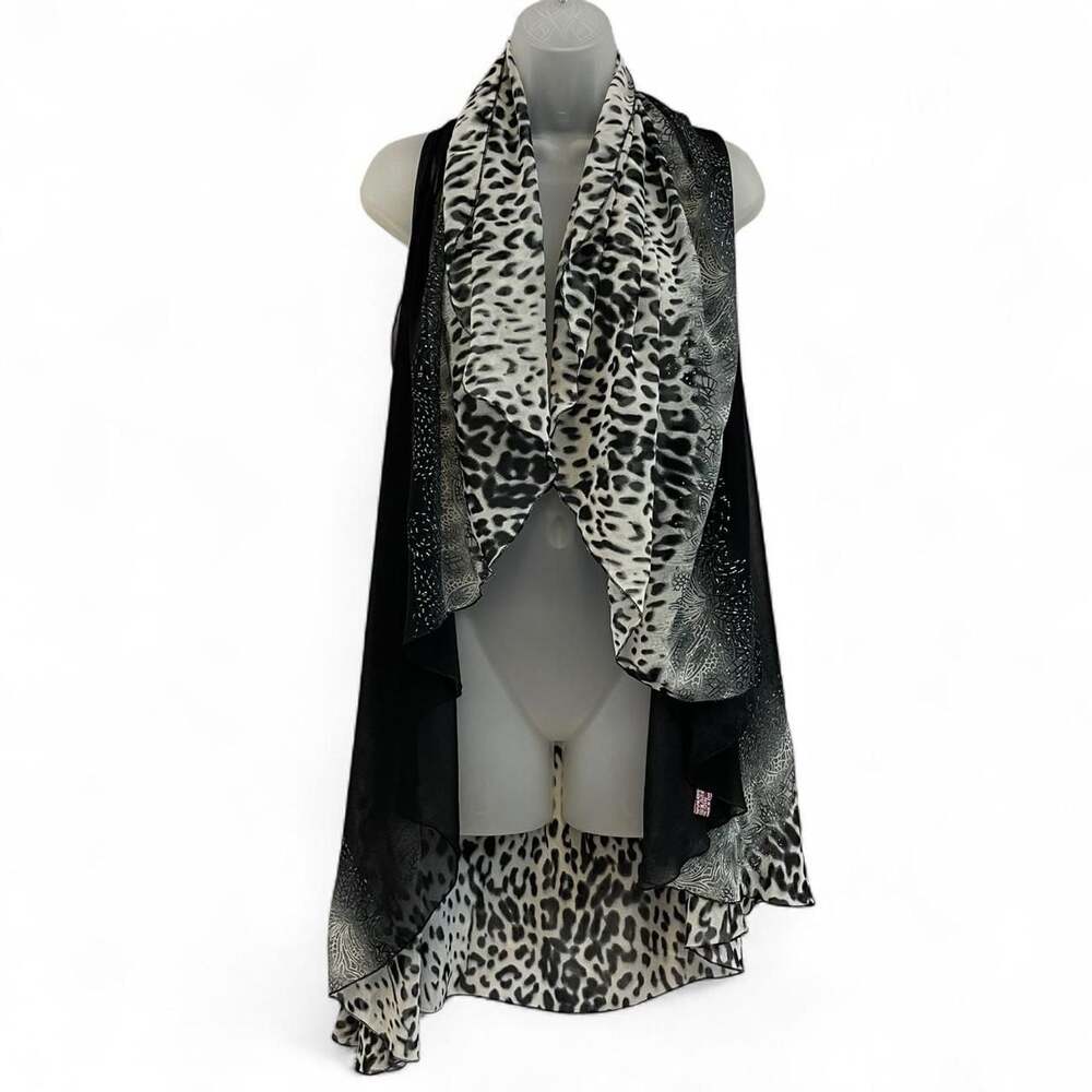 Sheer Leopard Print Waterfall Vest